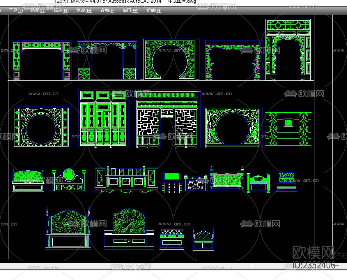 中式窗中式门窗花cad图库下载（渲染图2）