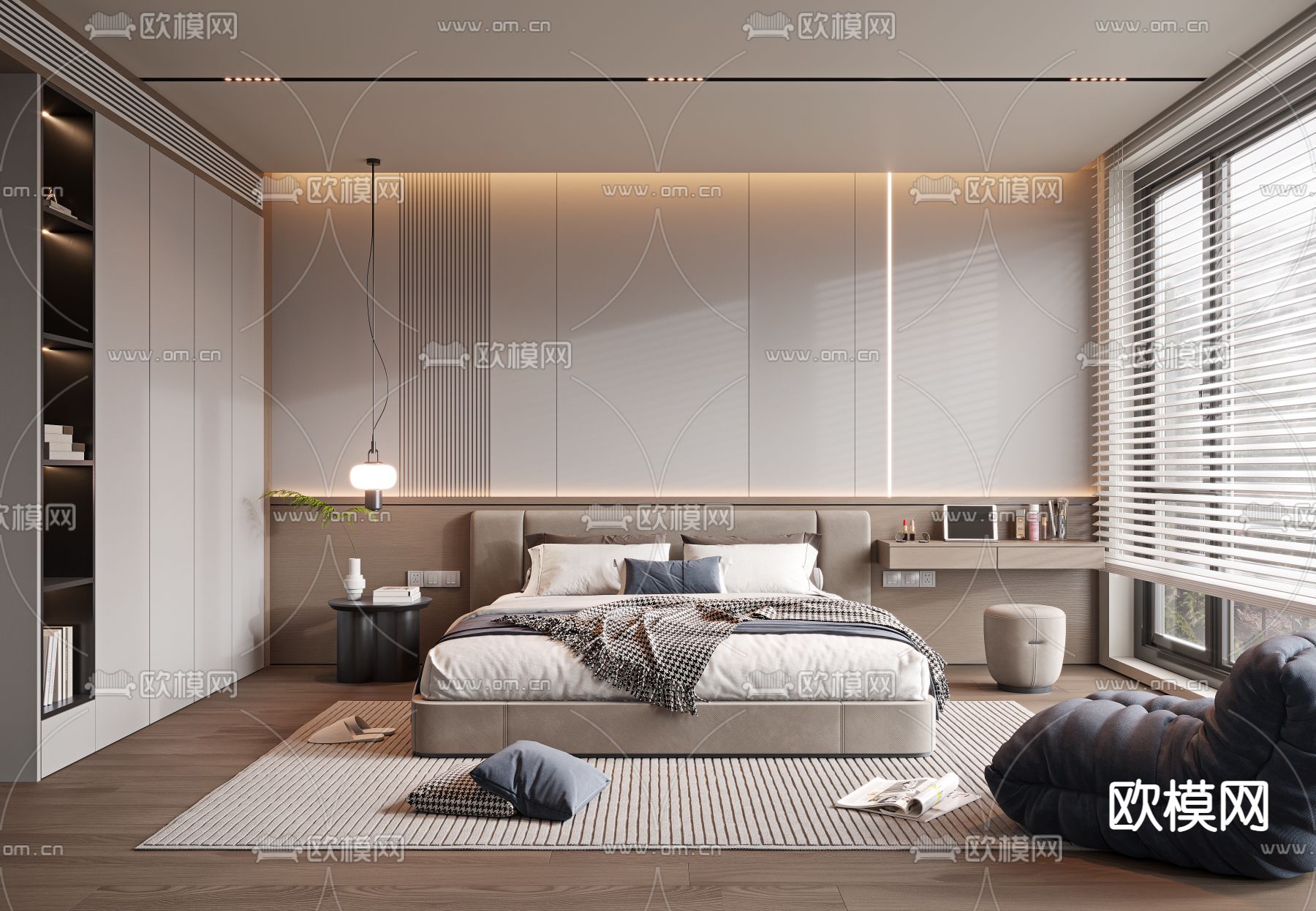 现代卧室主人房3d模型下载（渲染图1）