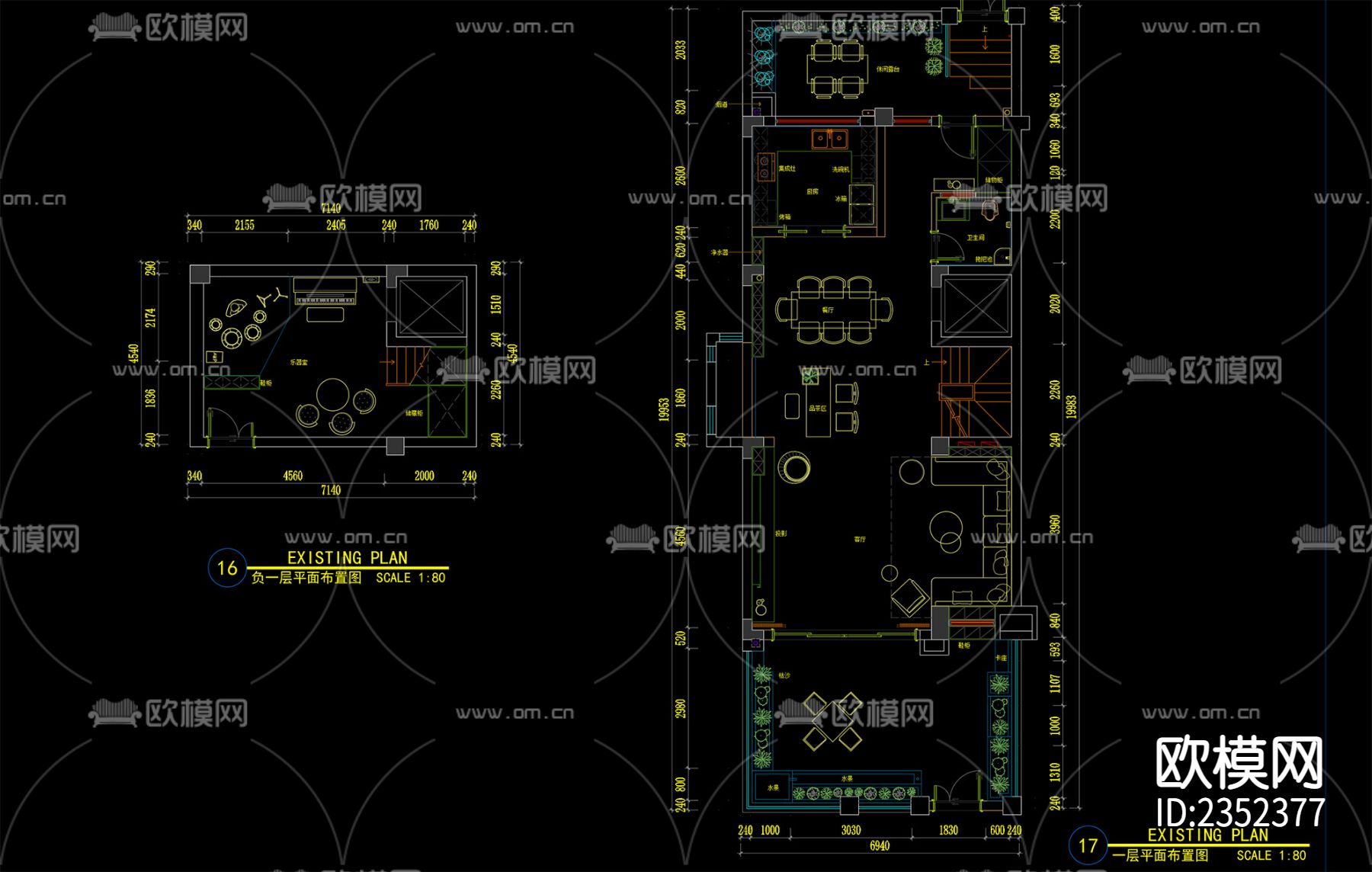 现代轻奢别墅cad施工图下载（渲染图7）