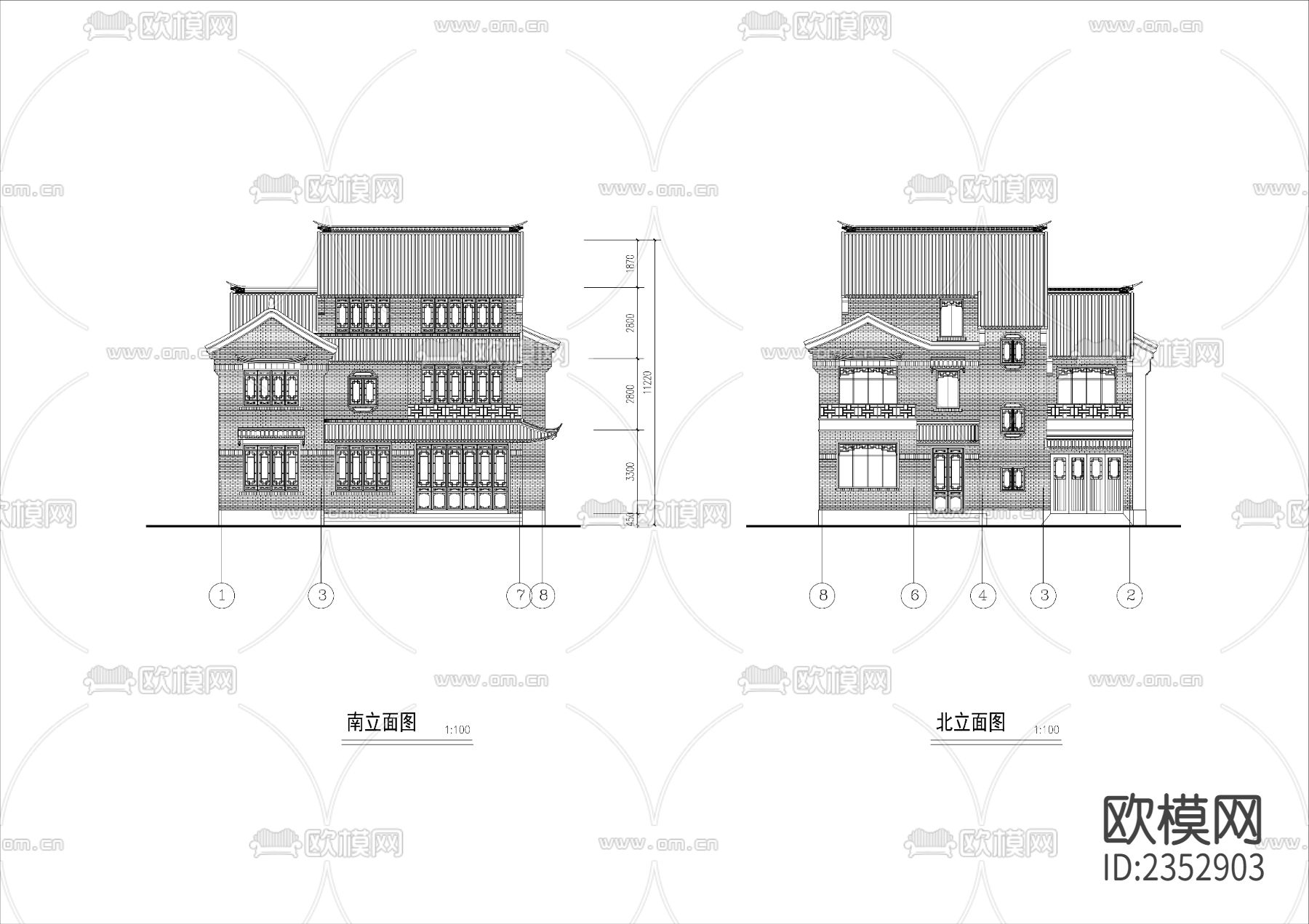 新中式别墅cad施工图下载（渲染图1）