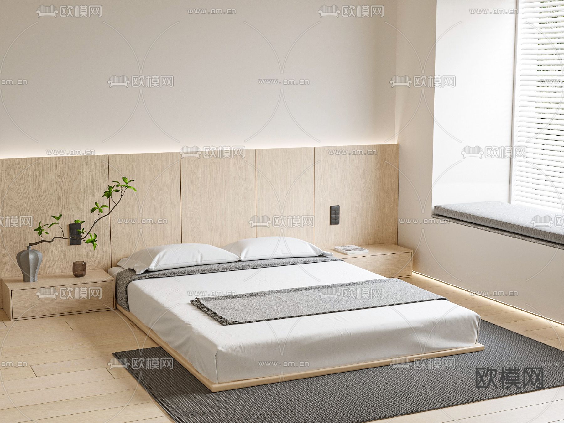 MISSANA 日式双人床su模型下载（渲染图1）