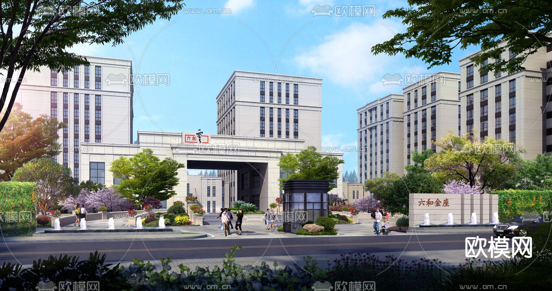 现代小区大门门头psd下载_ID12182420_3dmax免费模型-欧模网