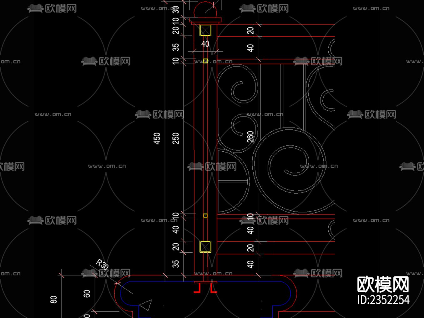 欧式铁艺栏杆CAD节点大样下载（渲染图7）