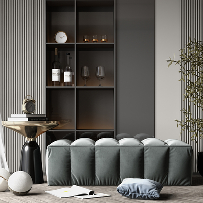  现代轻奢沙发凳角几饰品组合su模型 