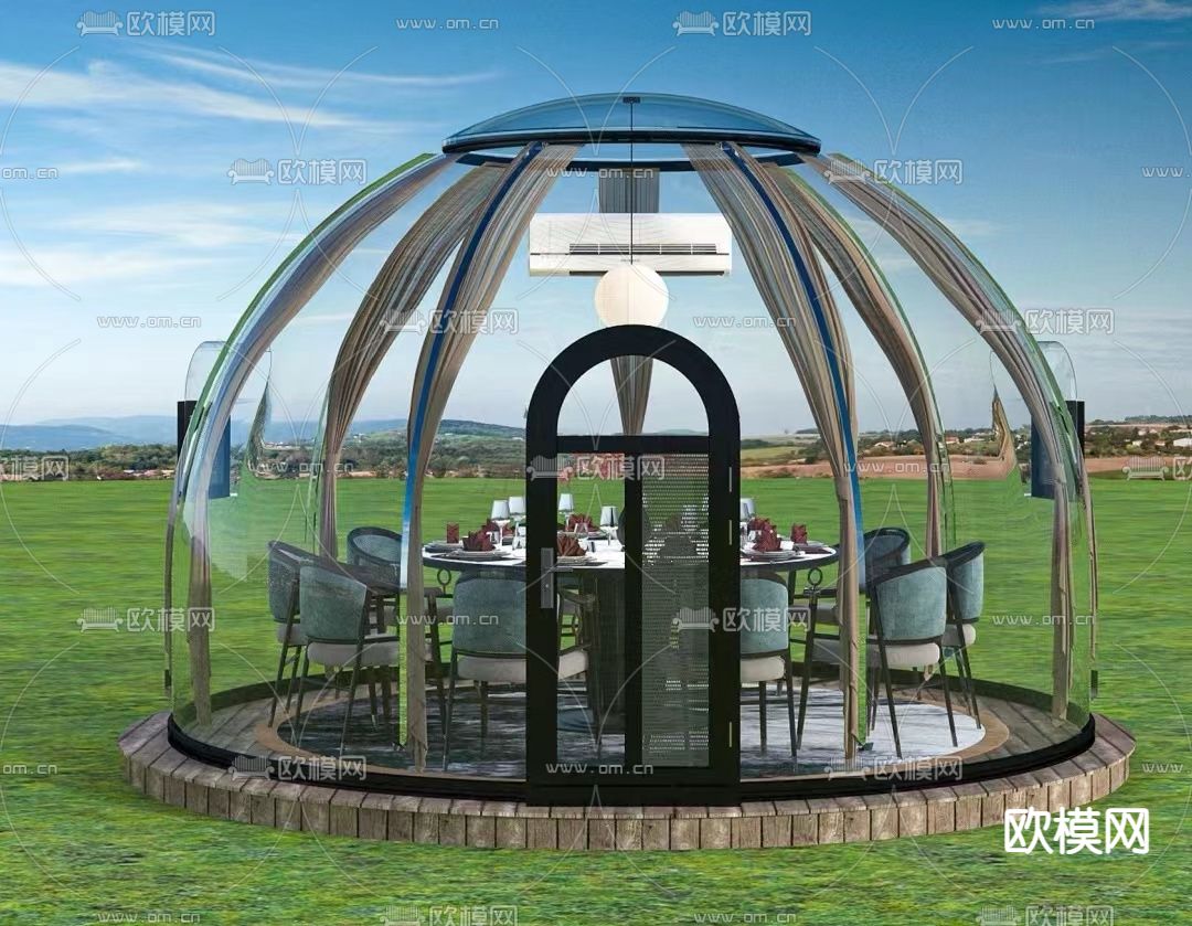 网红星空泡泡屋户外透明餐厅su模型下载_ID12179451_sketchup模型下载-欧模网
