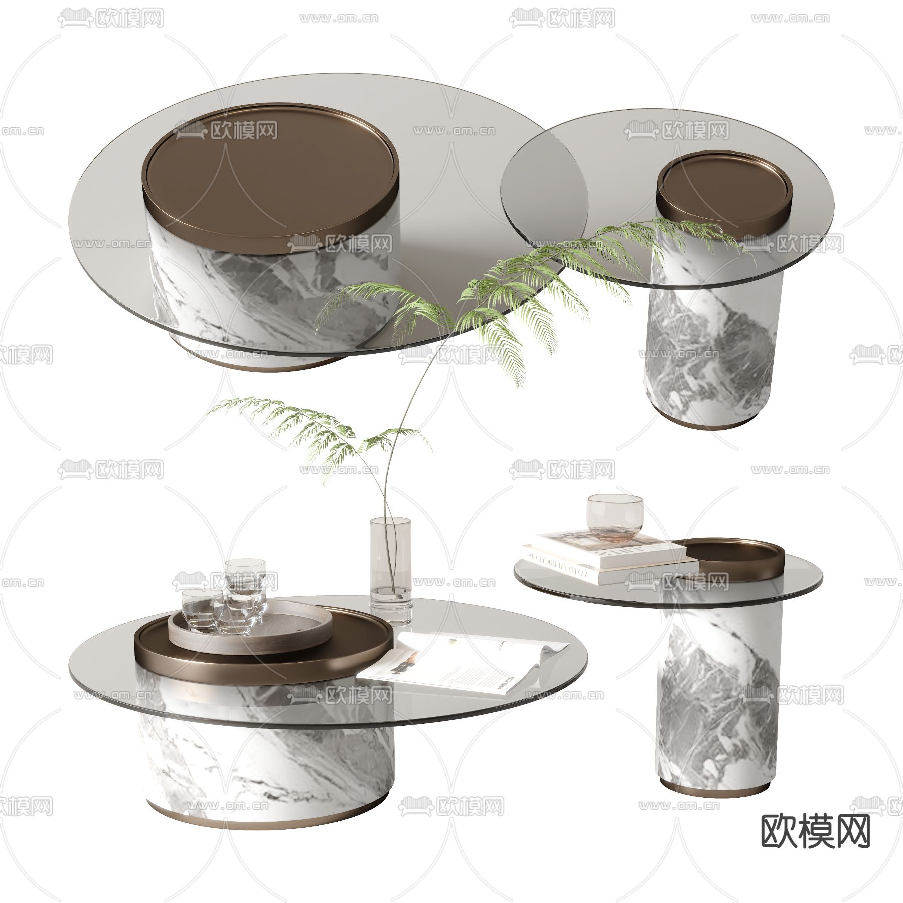 现代圆形茶几3d模型下载_ID12185212_3dmax免费模型-欧模网