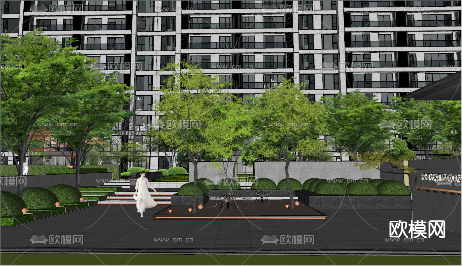 现代小区绿化园林景观su模型下载（渲染图11）