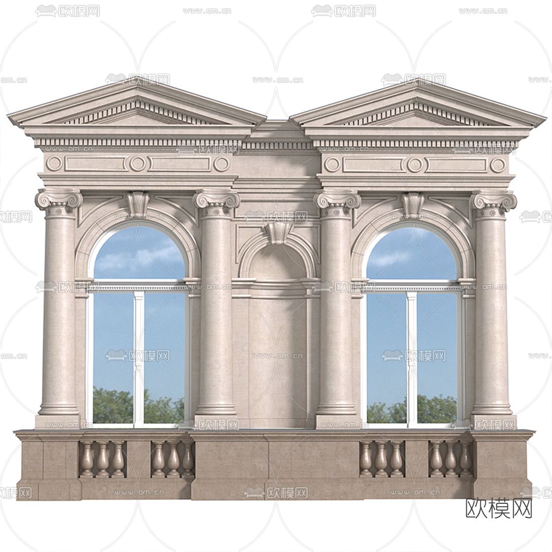 欧式拱门窗门面3d模型下载（渲染图1）
