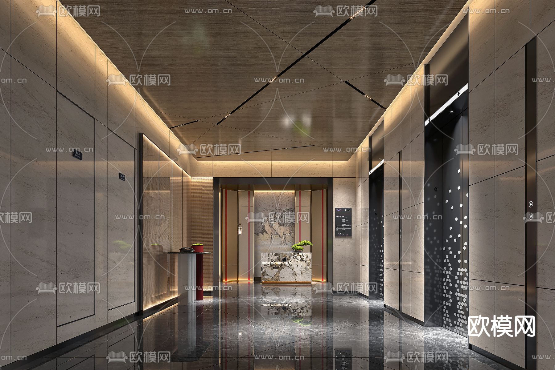 轻奢酒店电梯厅 电梯间3d模型
