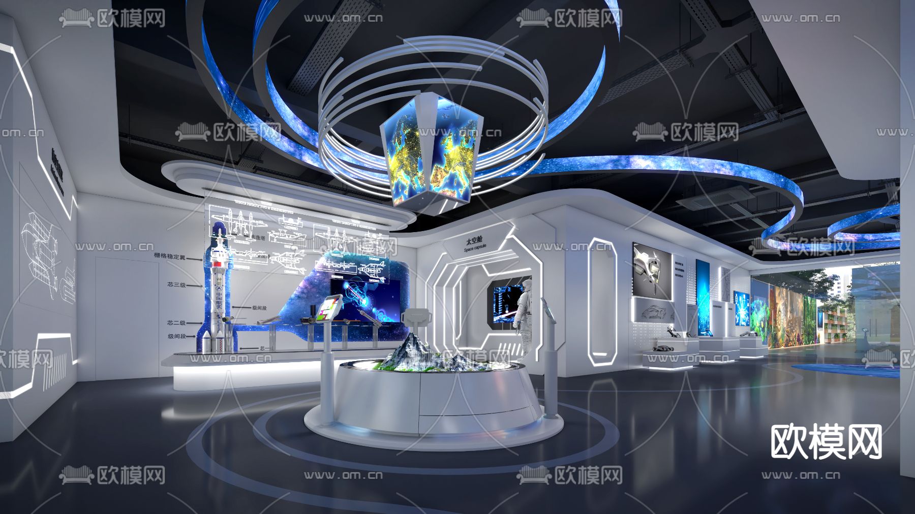 现代航天科技展厅su模型下载（渲染图1）
