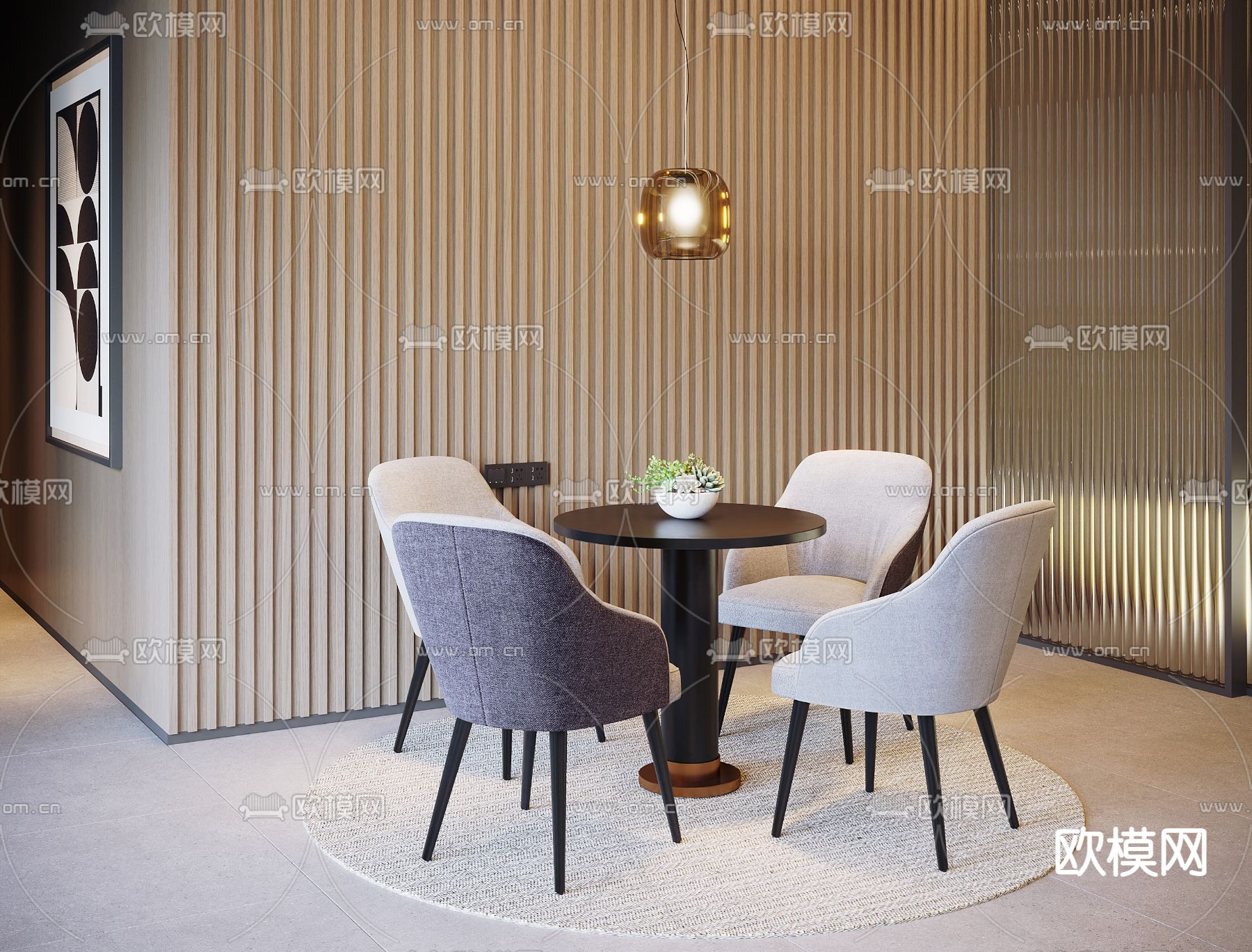 现代圆形休闲桌椅3d模型下载