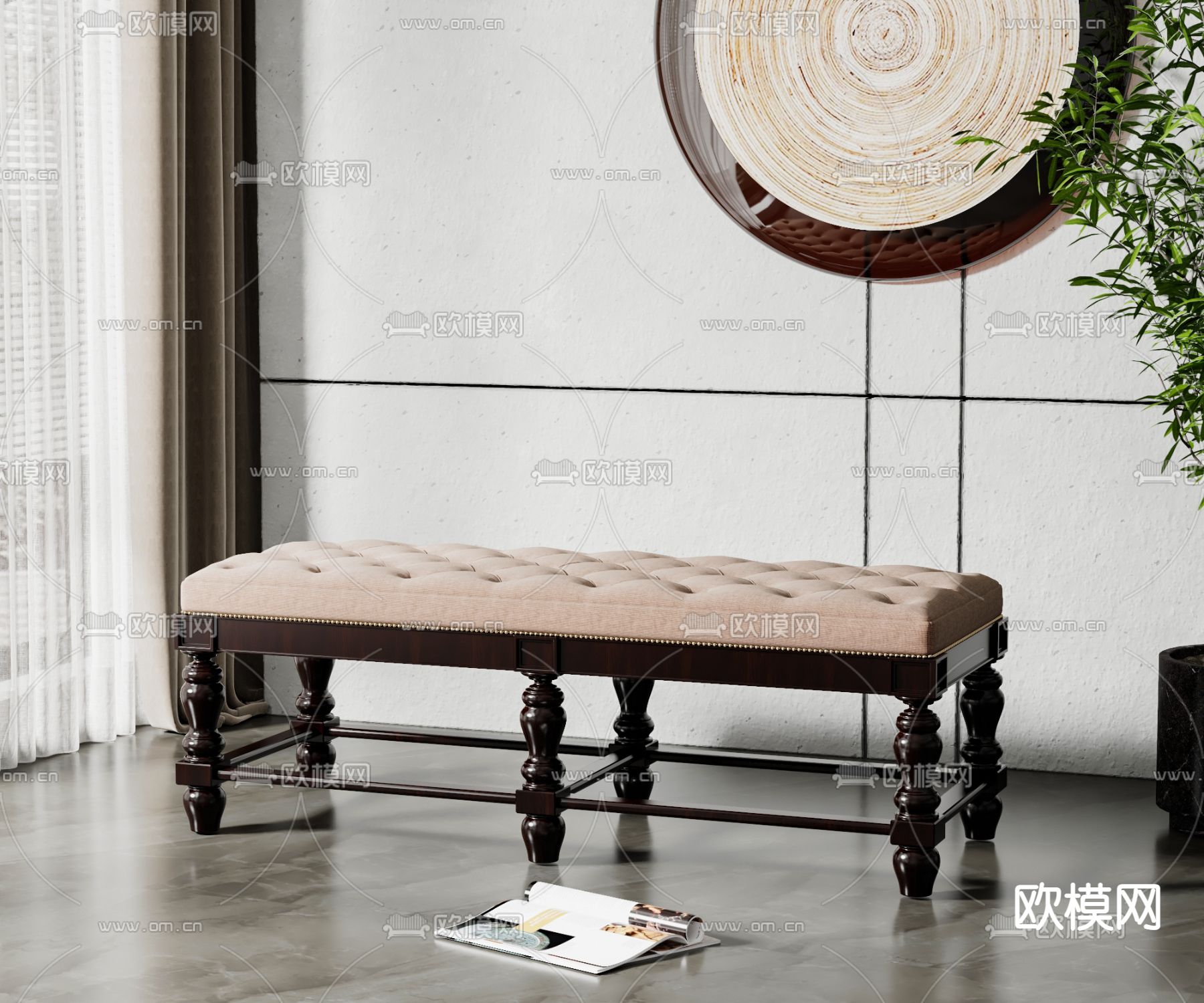 美式床尾凳 脚踏3d模型下载