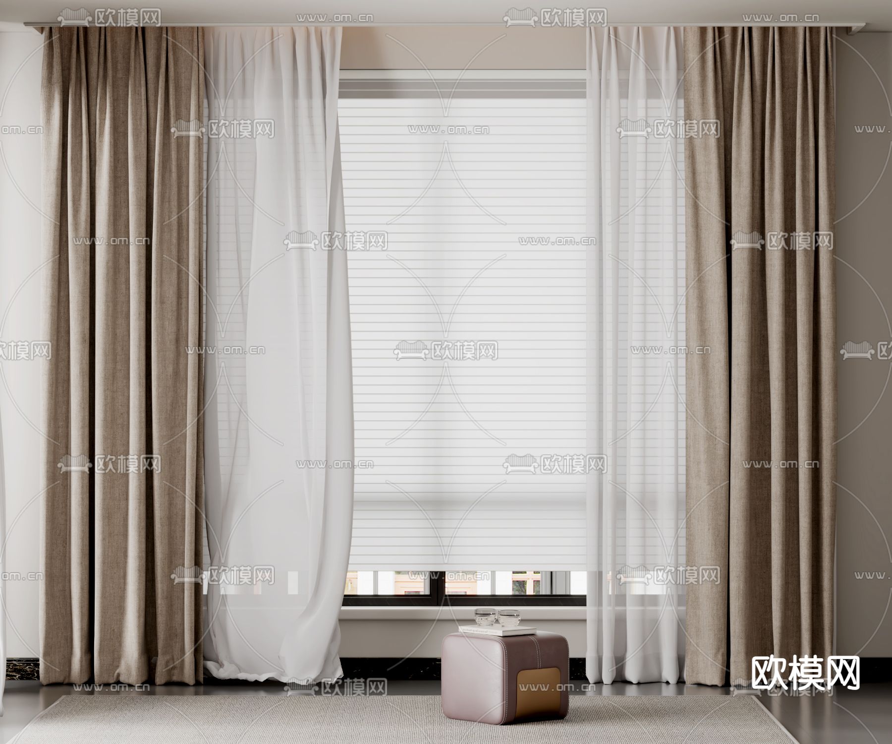 现代素色窗帘su模型下载（渲染图1）