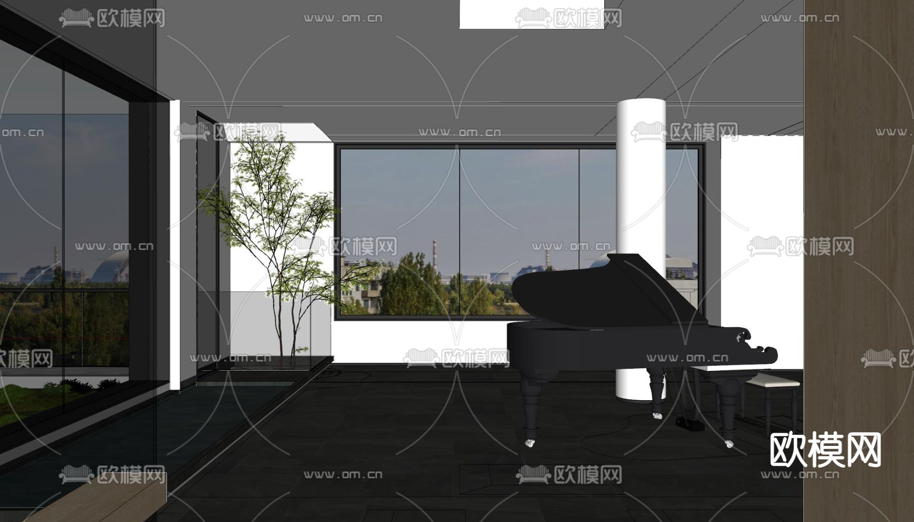 现代钢琴房 练琴房su模型下载（渲染图2）