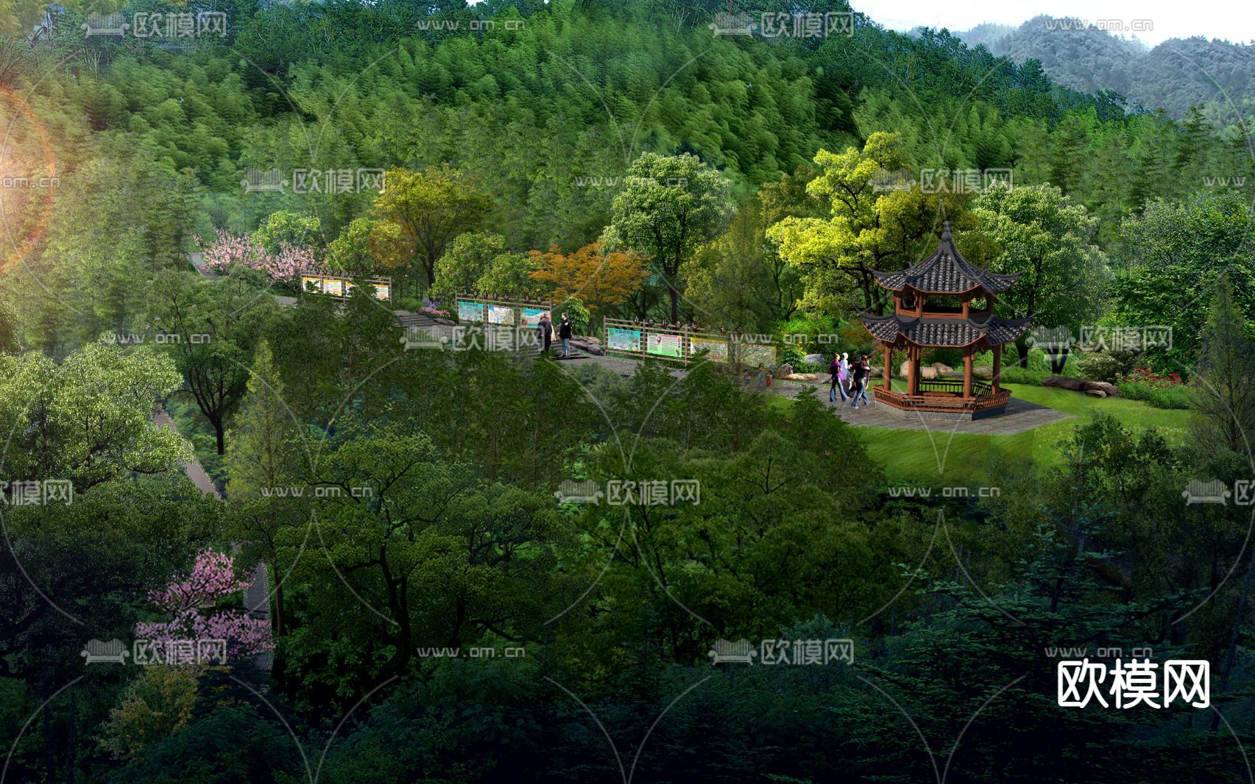 中式公园凉亭外观鸟瞰psd下载