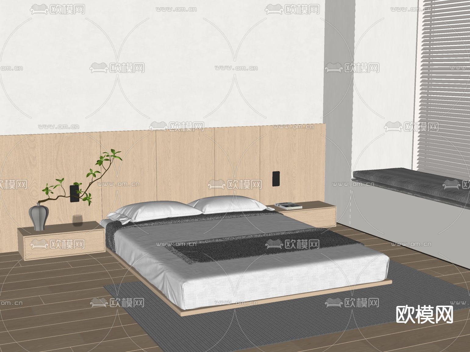 MISSANA 日式双人床su模型下载（渲染图2）
