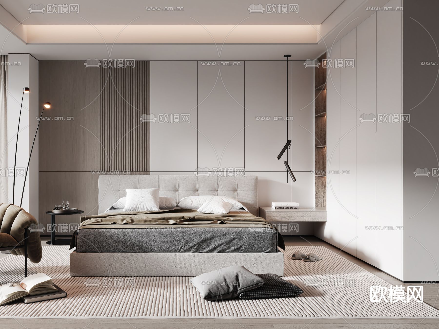 现代卧室 主人房3d模型下载（渲染图2）