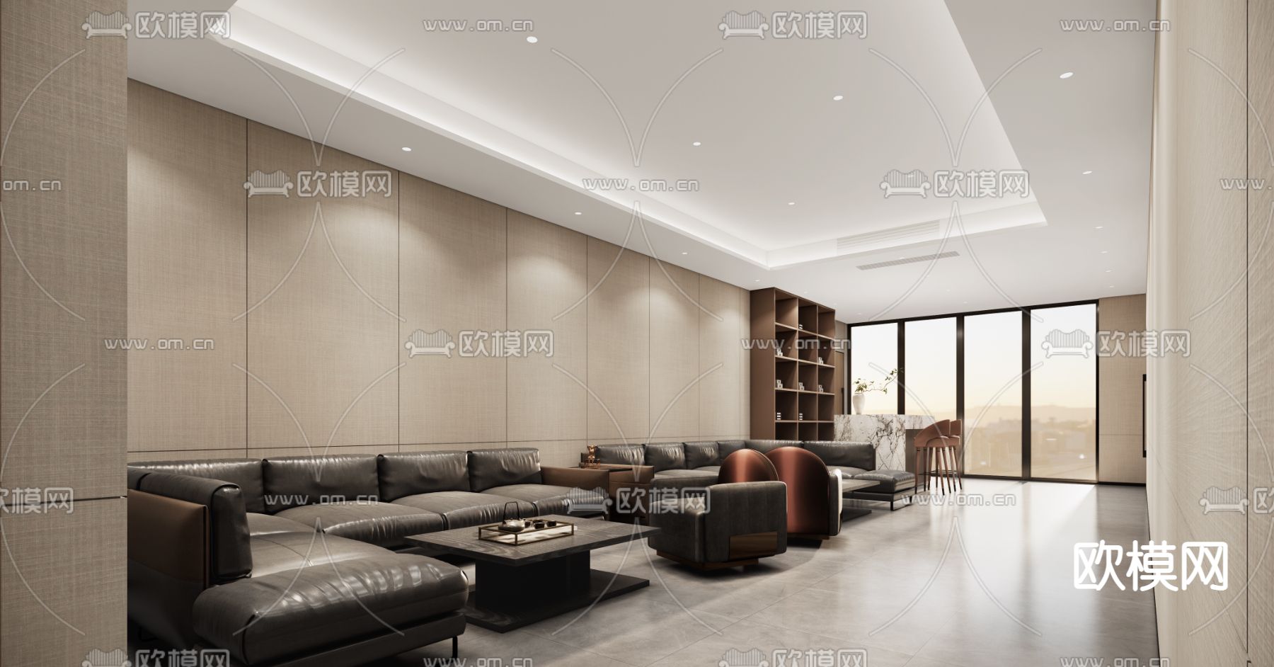 现代酒店接待室su模型下载（渲染图1）