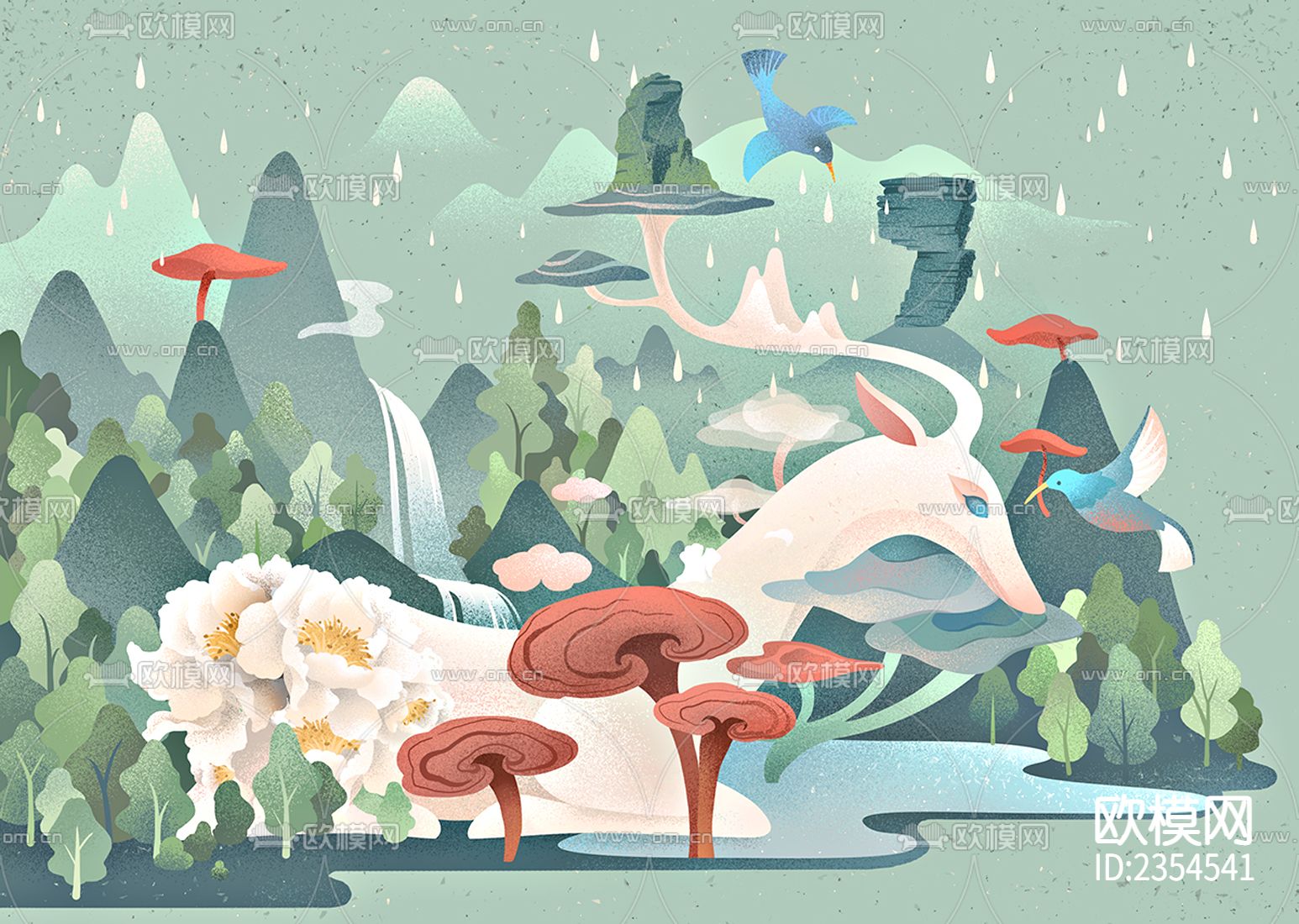 卡通麋鹿装饰画贴图下载