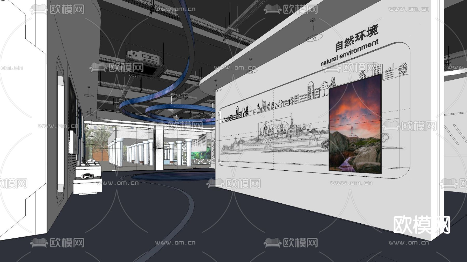 现代航天科技展厅su模型下载（渲染图3）