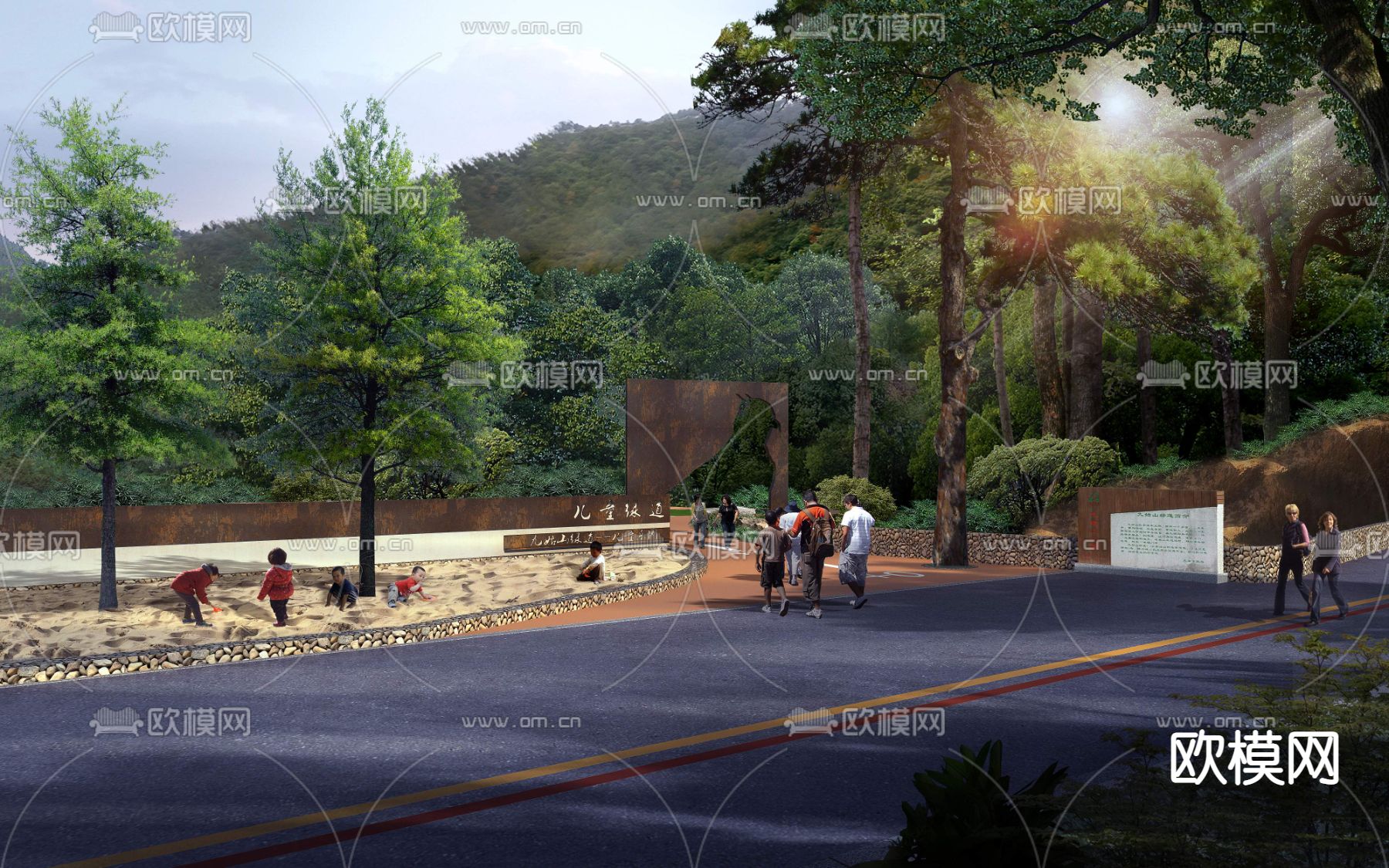 现代道路桥梁儿童沙池psd下载