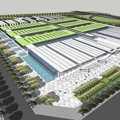  现代厂房鸟瞰su模型 