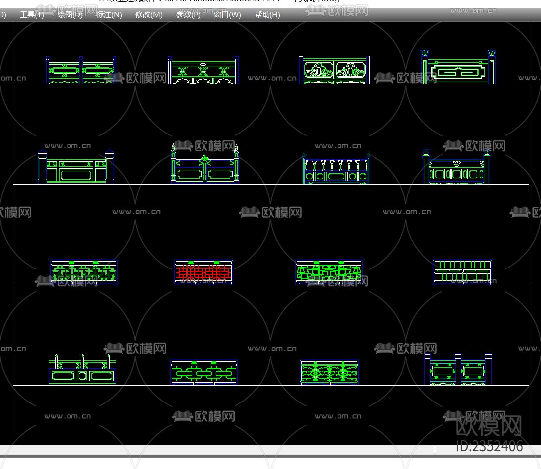 中式窗中式门窗花cad图库下载（渲染图6）