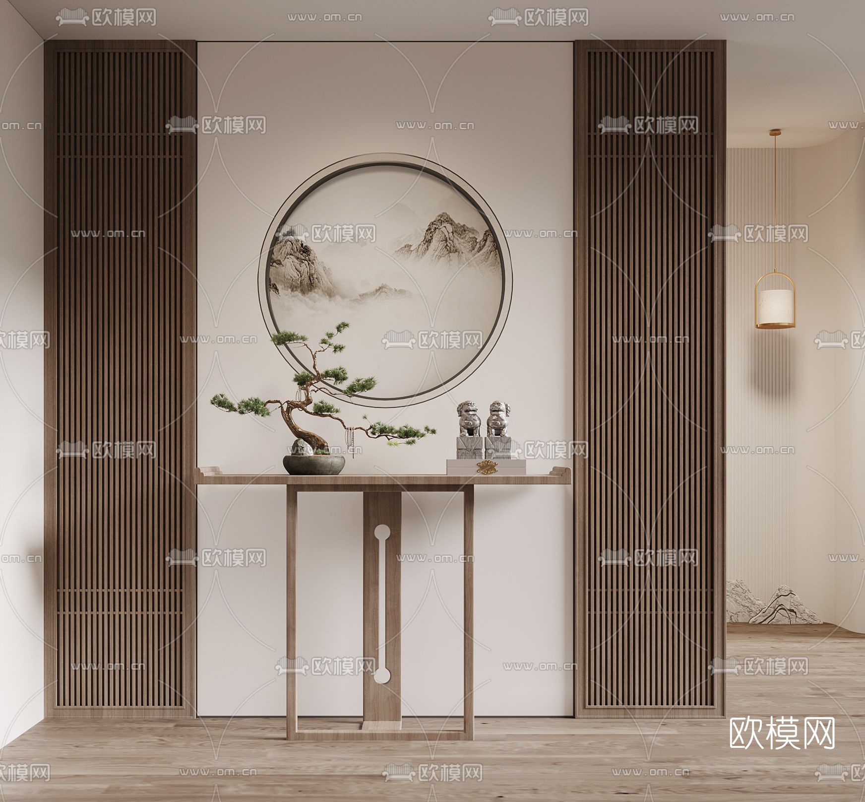 新中式端景台 条案3d模型下载