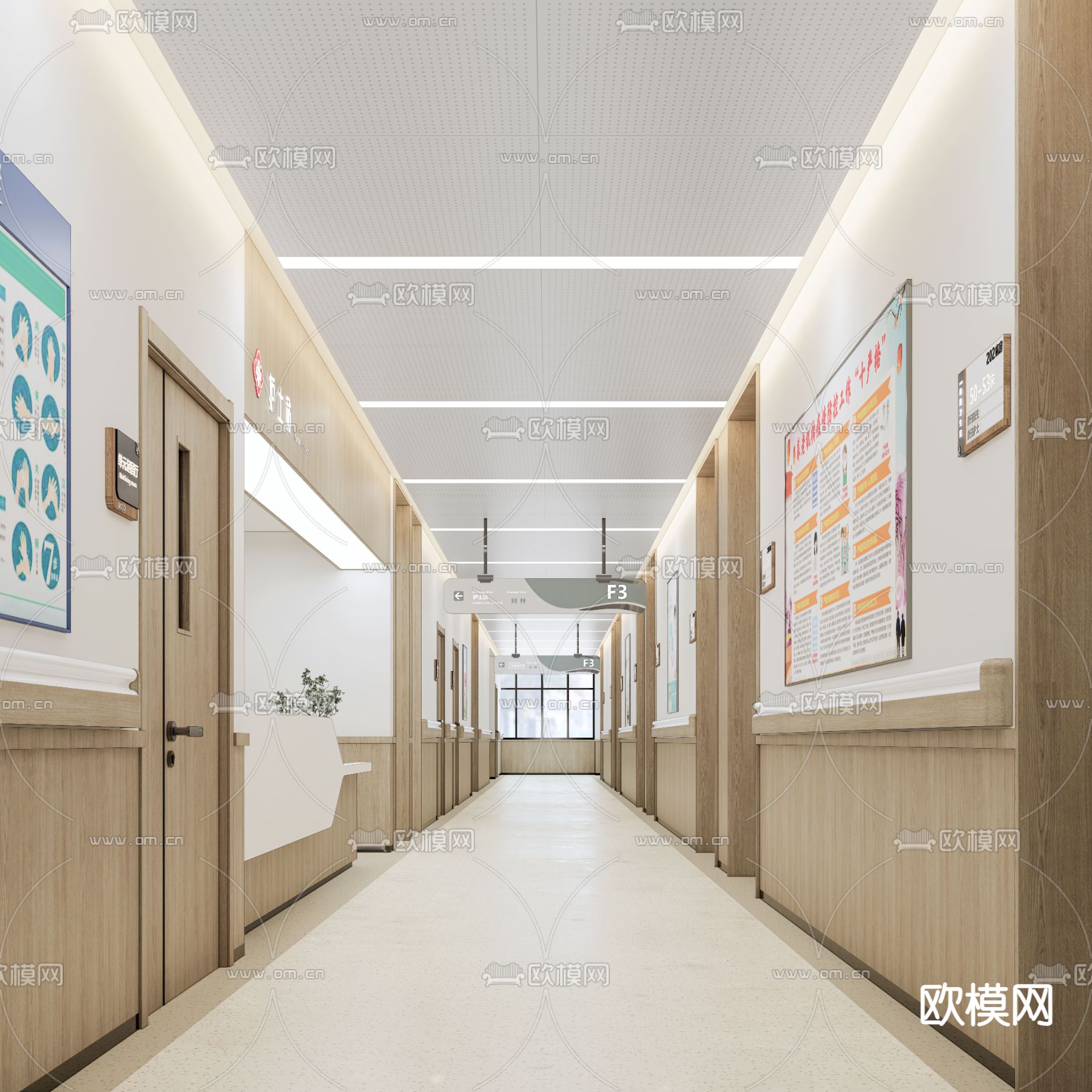 新中式医院护士站过道su模型下载（渲染图1）