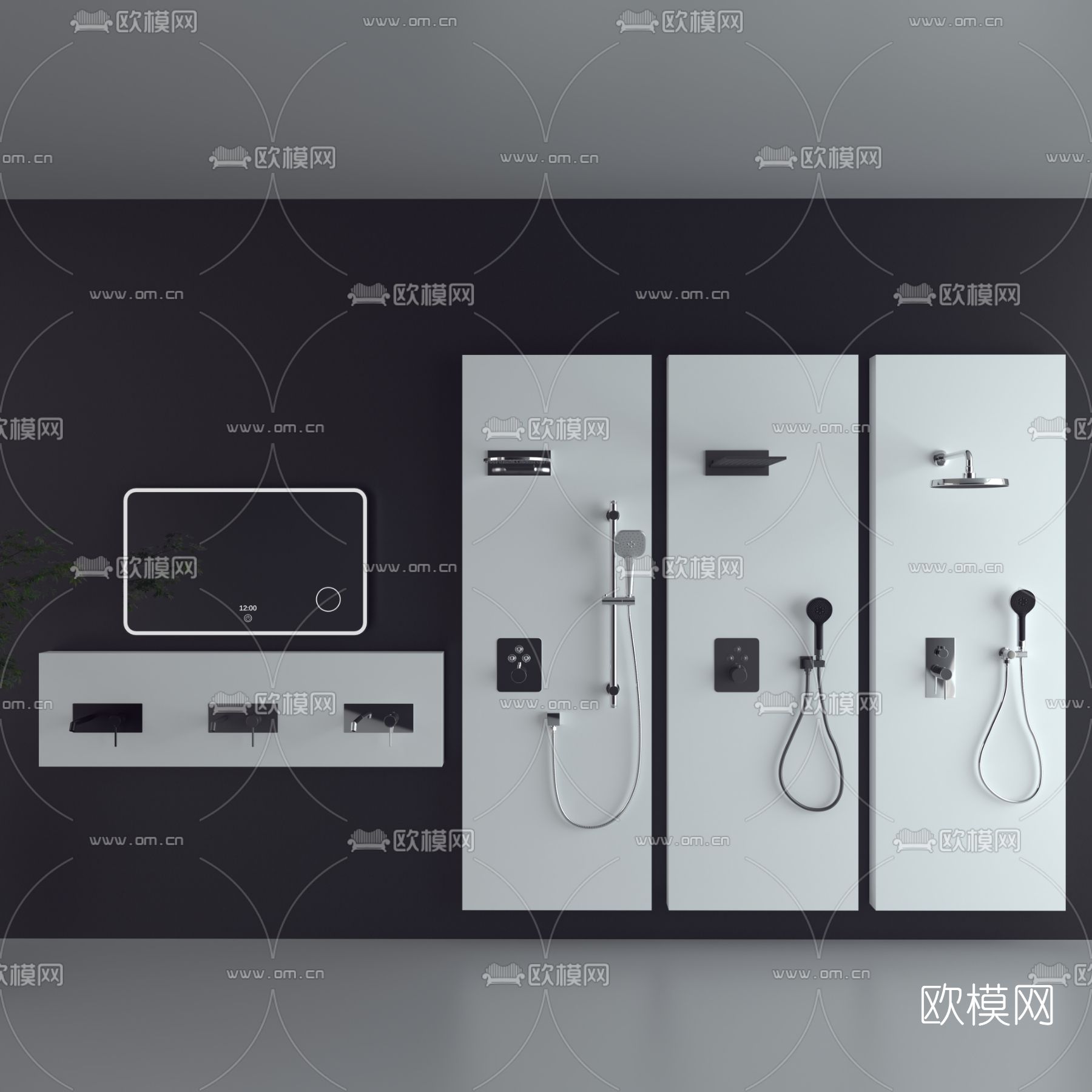 现代淋浴花洒水龙头3d模型下载（渲染图1）