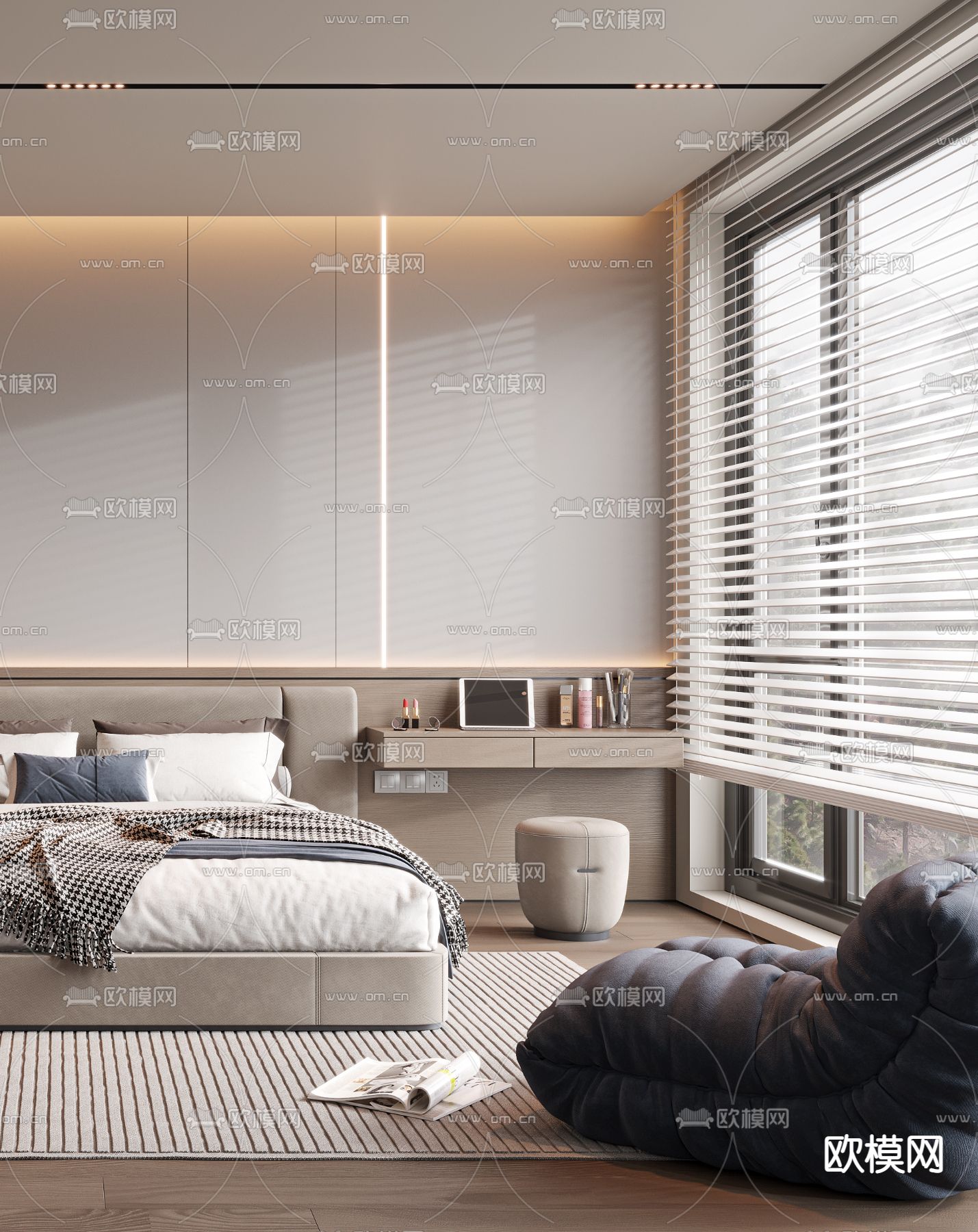 现代卧室主人房3d模型下载（渲染图2）