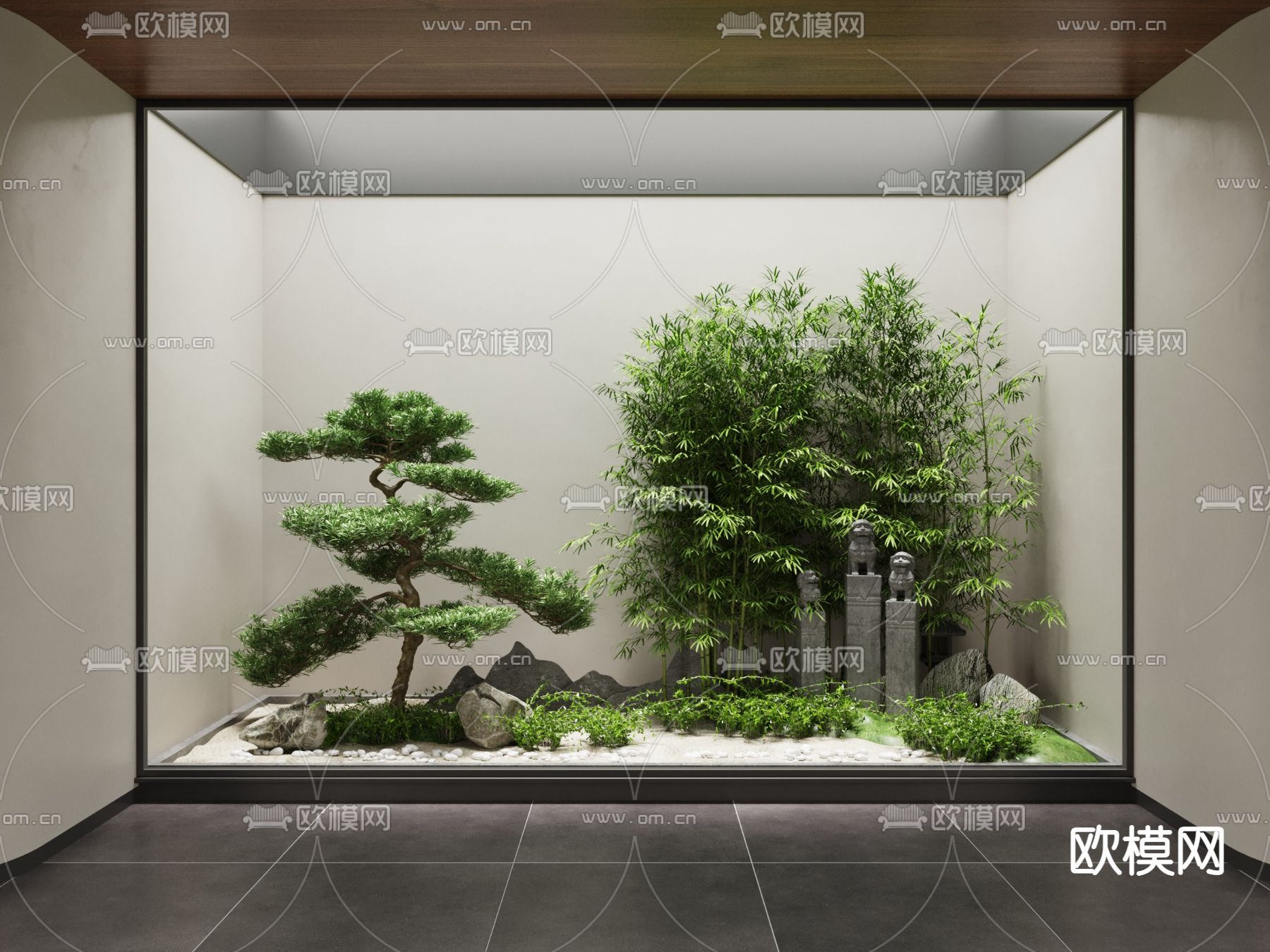 新中式竹子 松树绿植景观小品3d模型下载