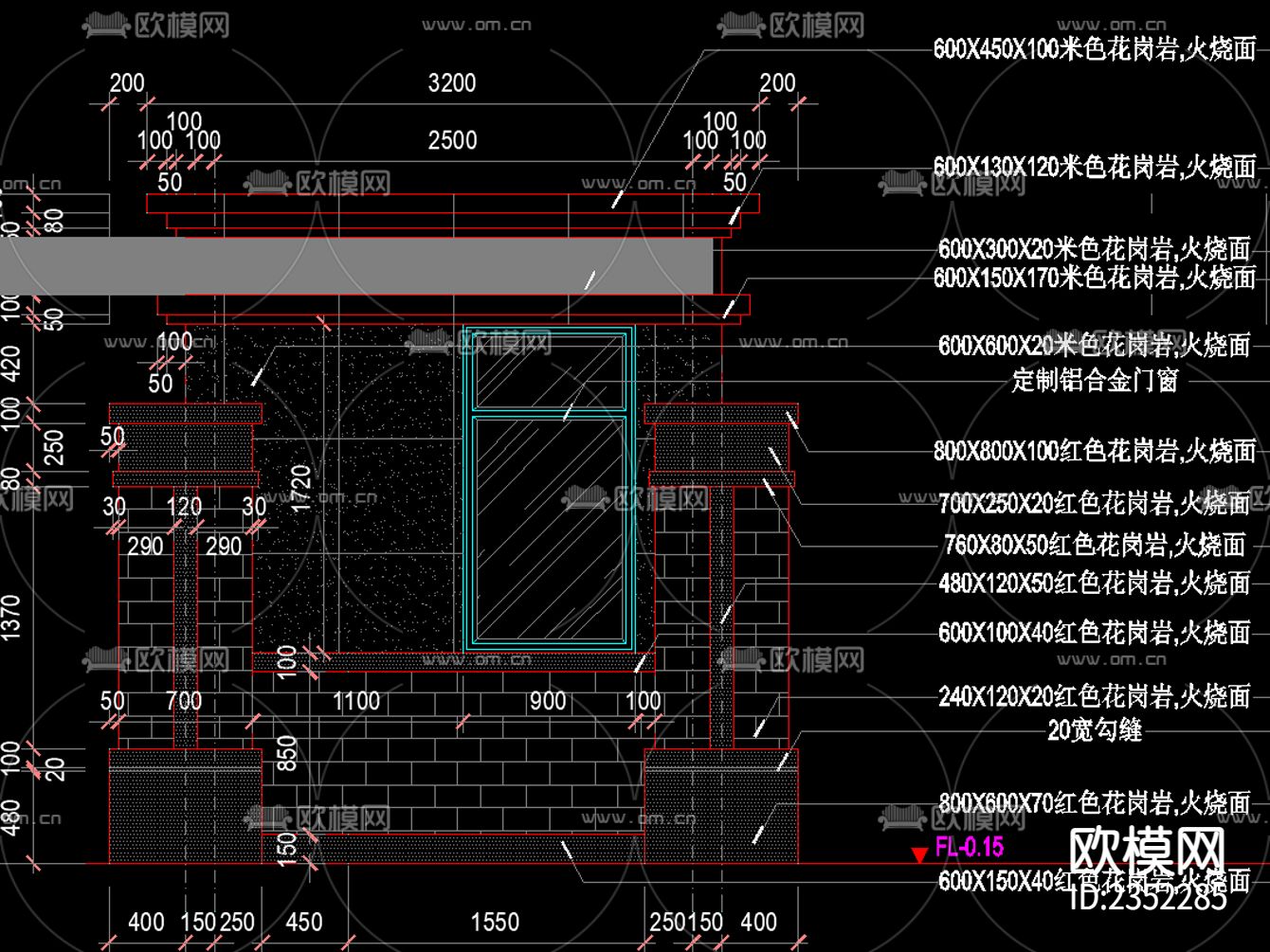 小区出入口门卫房cad施工图下载（渲染图2）