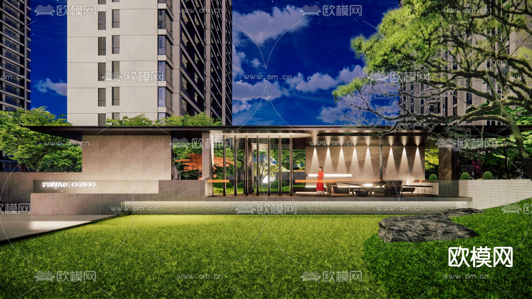 现代小区绿化园林景观su模型下载（渲染图2）