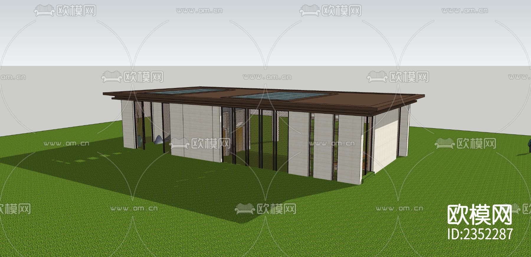 新中式大堂景观廊架cad施工图下载（渲染图1）
