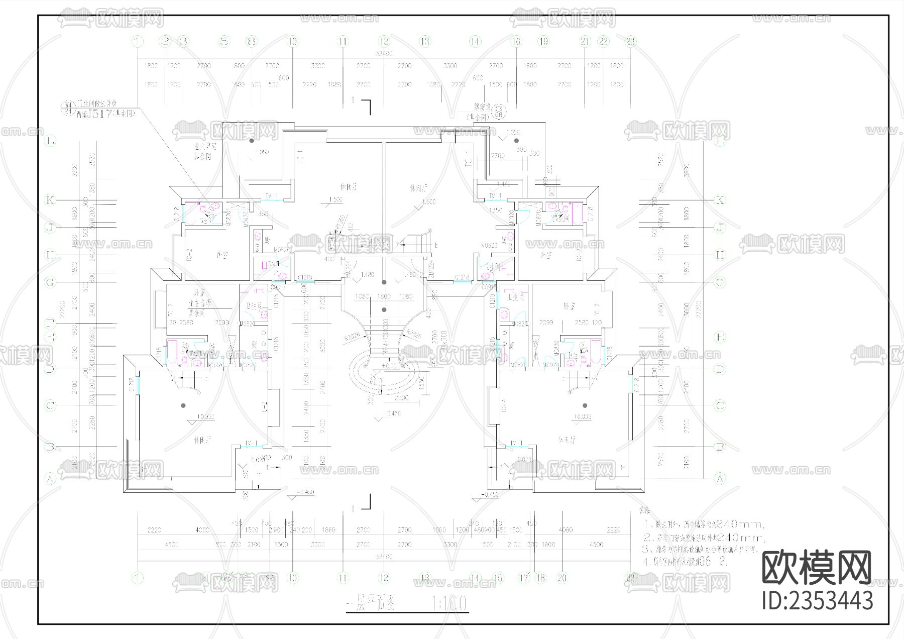 别墅cad施工图下载（渲染图3）