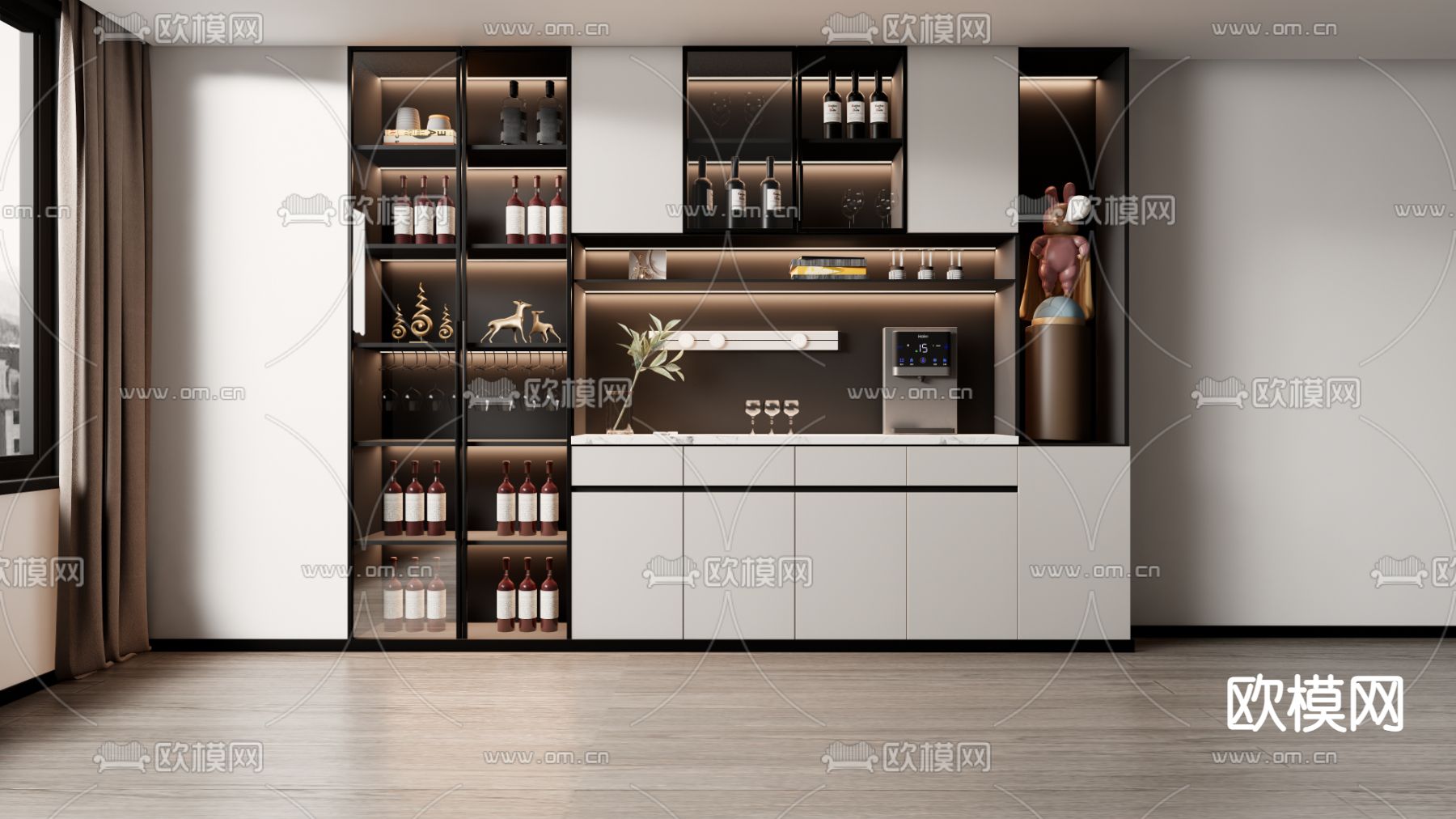 现代酒柜su模型下载（渲染图1）