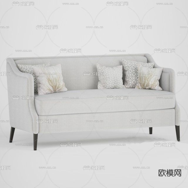 简欧实木布艺双人沙发免费3d模型下载