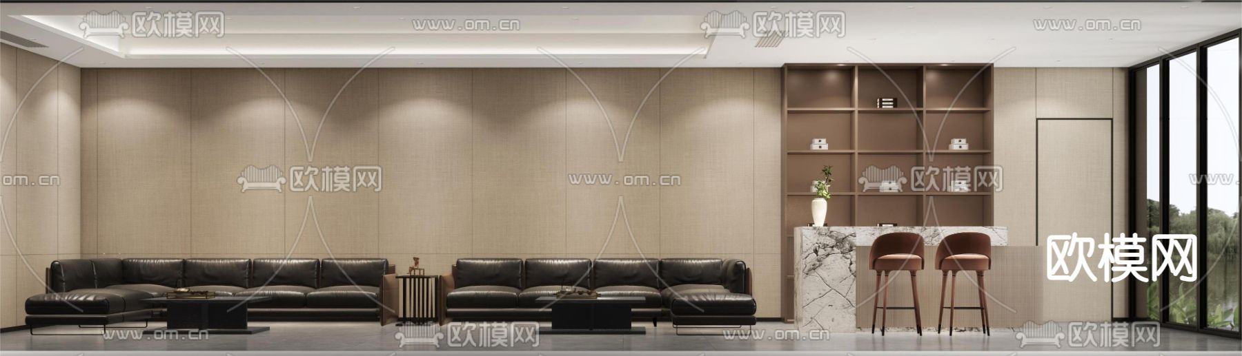 现代酒店接待室su模型下载（渲染图2）