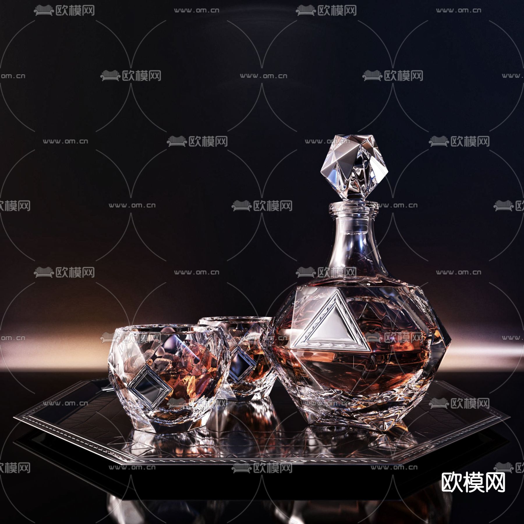 玻璃酒杯酒瓶su模型下载（渲染图1）