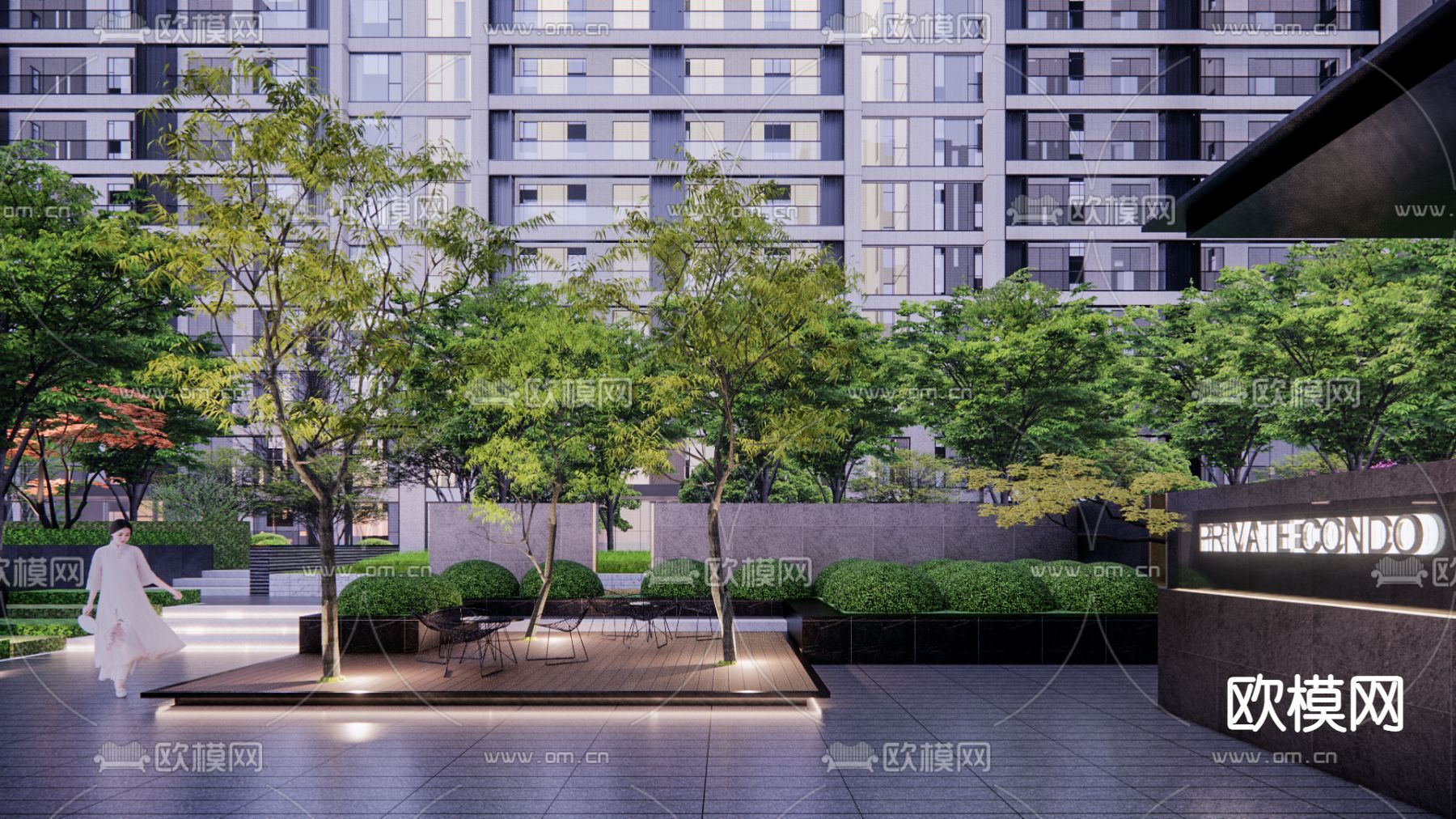 现代小区绿化园林景观su模型下载（渲染图1）