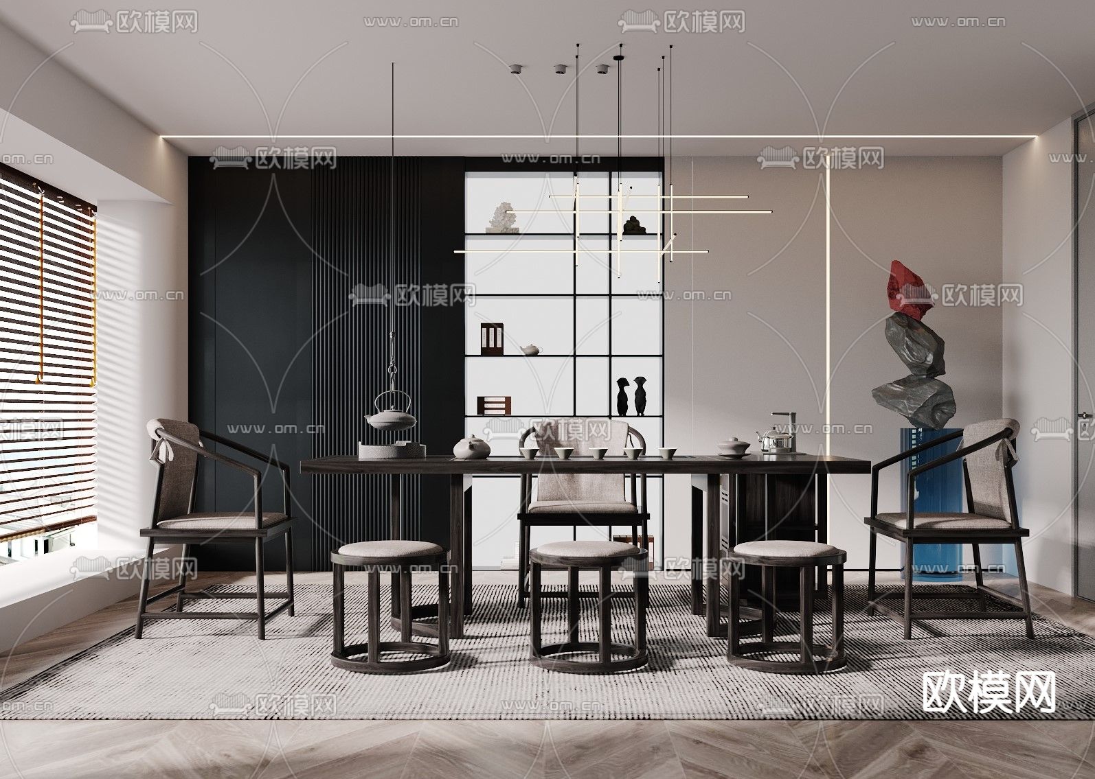 新中式茶室3d模型下载_ID12184928_3dmax免费模型-欧模网