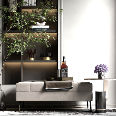  现代轻奢沙发凳角几饰品组合su模型 