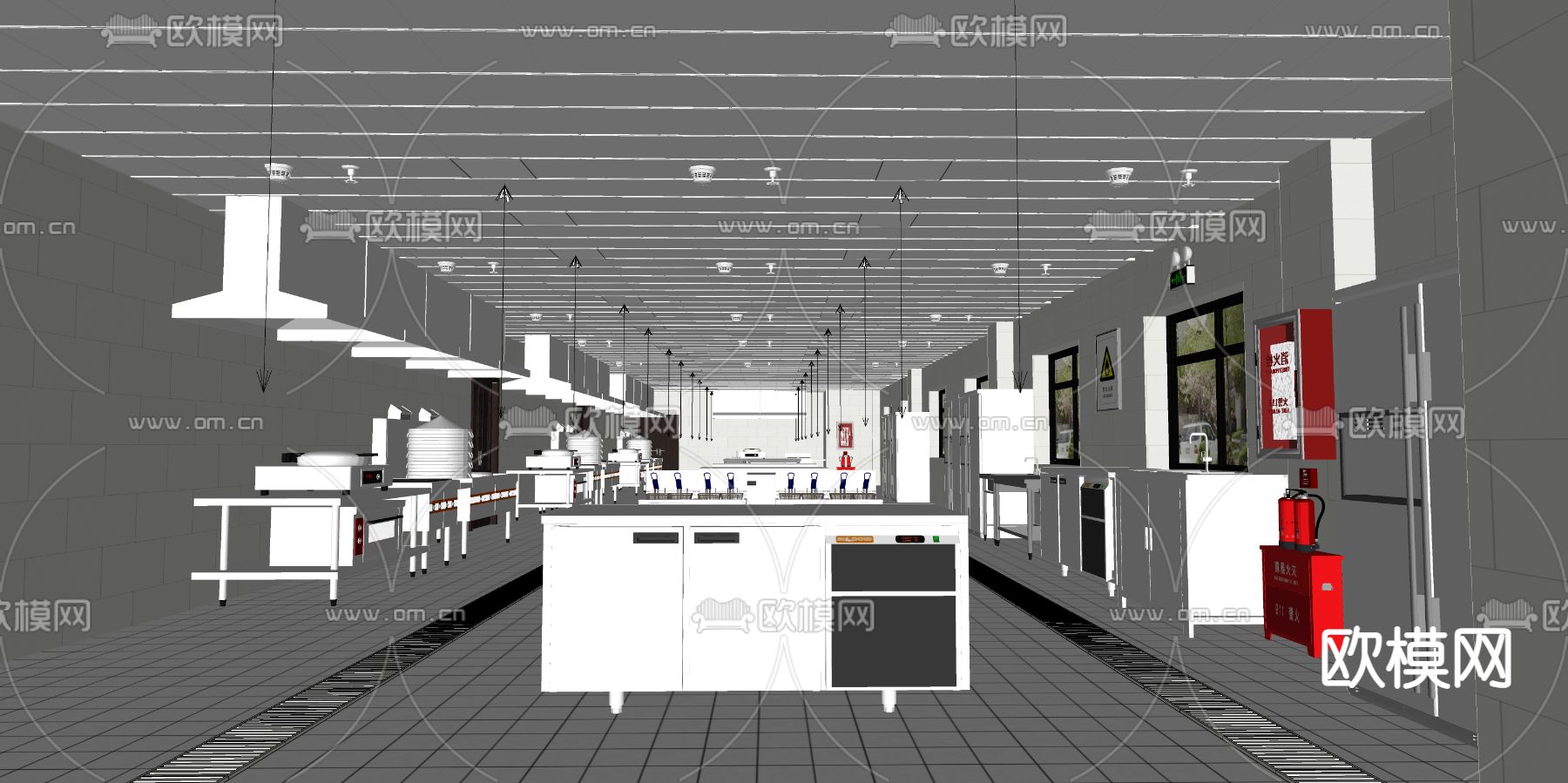现代餐厅后厨su模型下载（渲染图2）