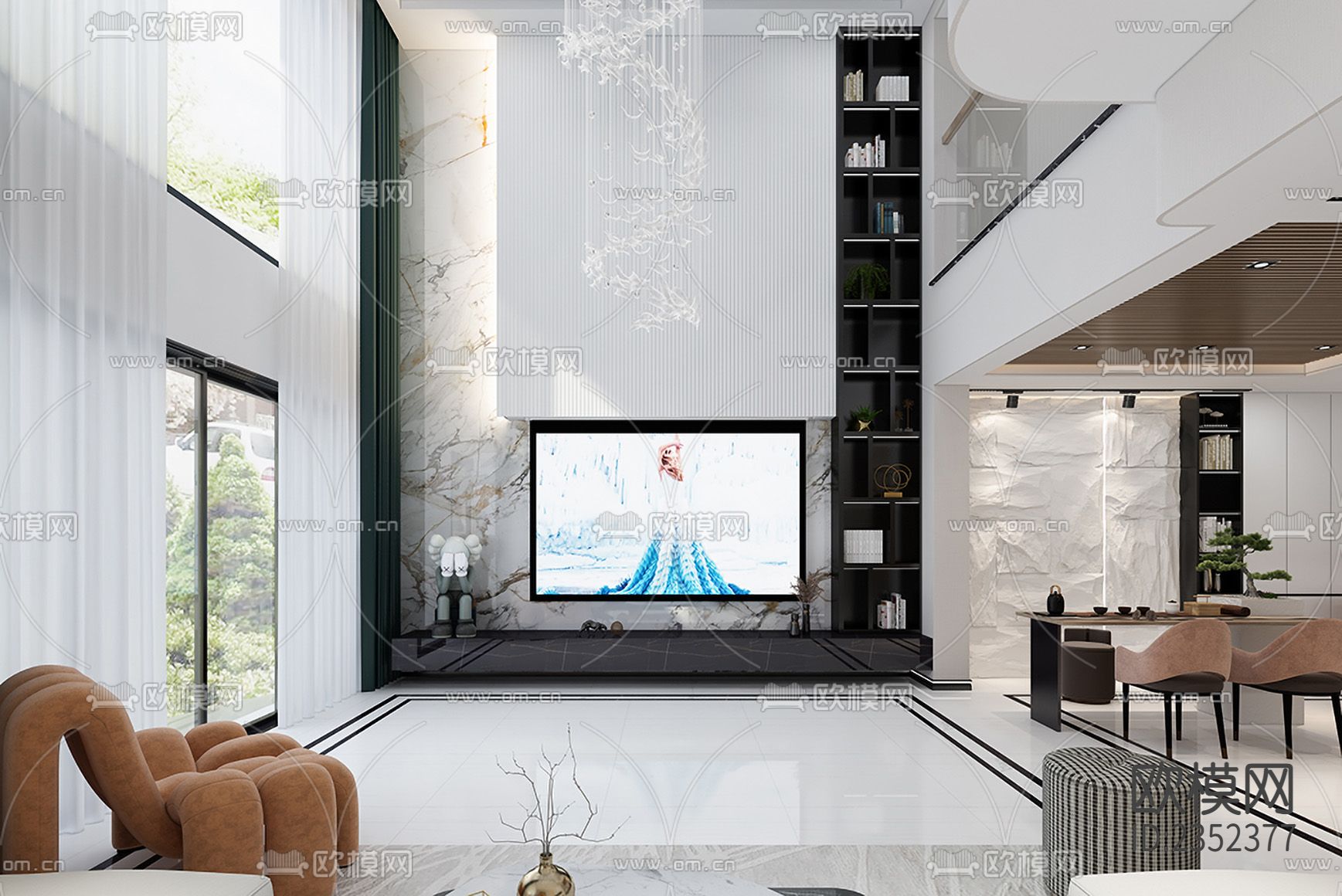 现代轻奢别墅cad施工图下载（渲染图1）