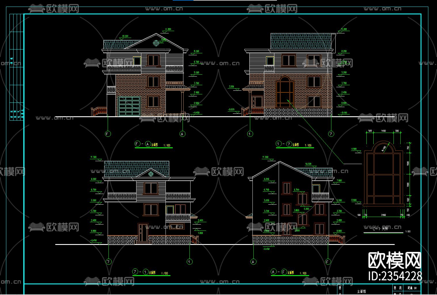 简单实用的新型农村别墅住宅CAD施工图-免费3dmax模型库-欧模网