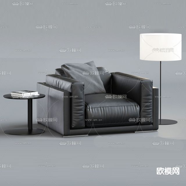 现代轻奢皮革布艺单人沙发免费3d模型下载_ID12184872_3dmax免费模型-欧模网