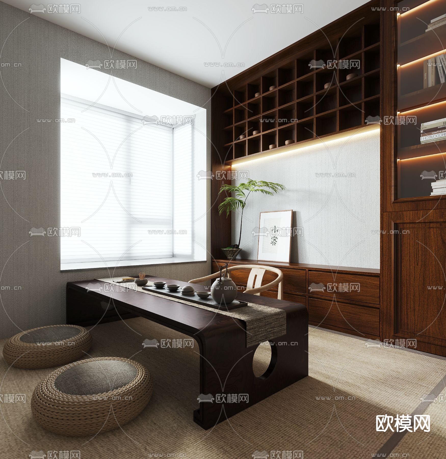 新中式茶室3d模型下载_ID12178618_3dmax免费模型-欧模网