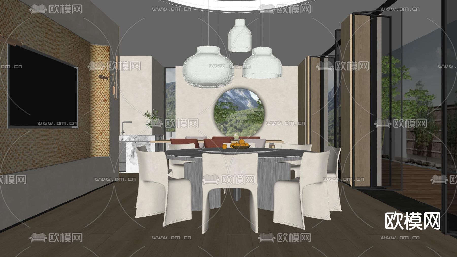 侘寂风餐厅包厢 包房su模型下载（渲染图2）