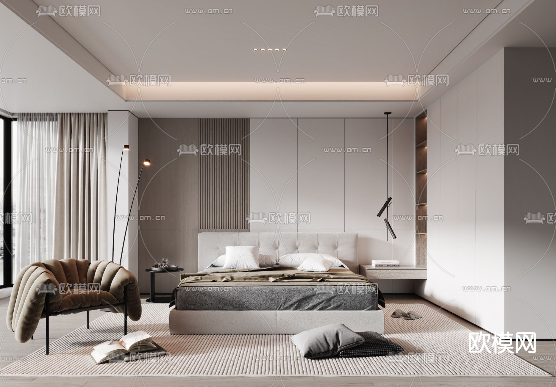 现代卧室 主人房3d模型下载（渲染图1）